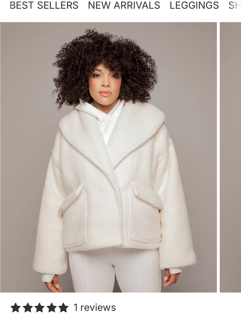 MICHI Cream Faux Shearling Hooded Teddy Jacket